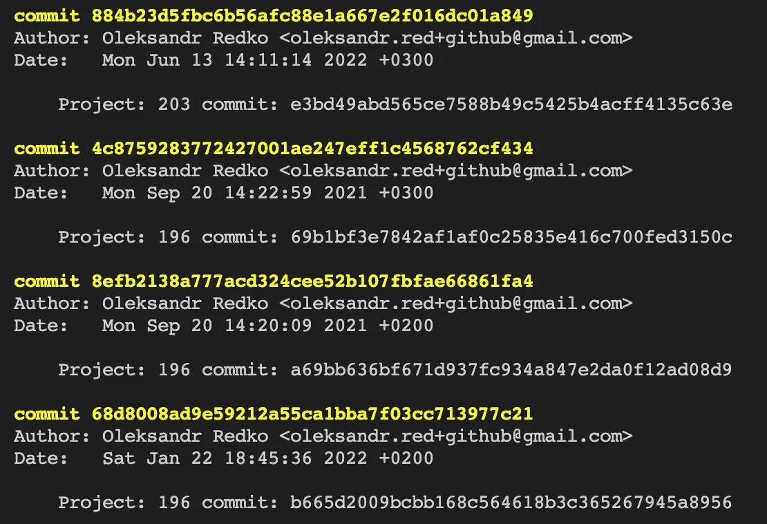 Git Commit Anonymized Log