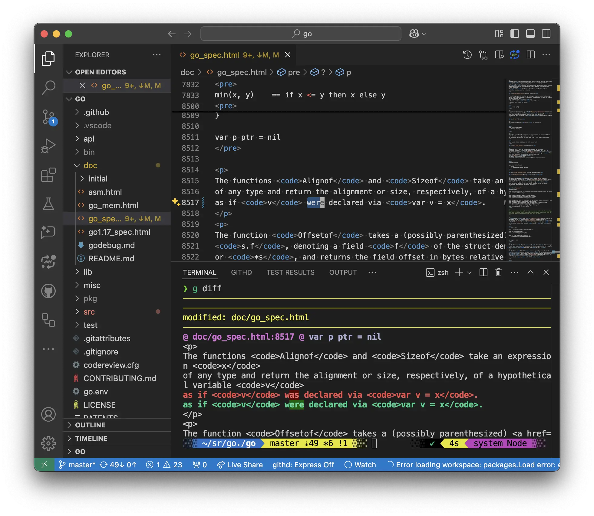 Go spec in VS Code
