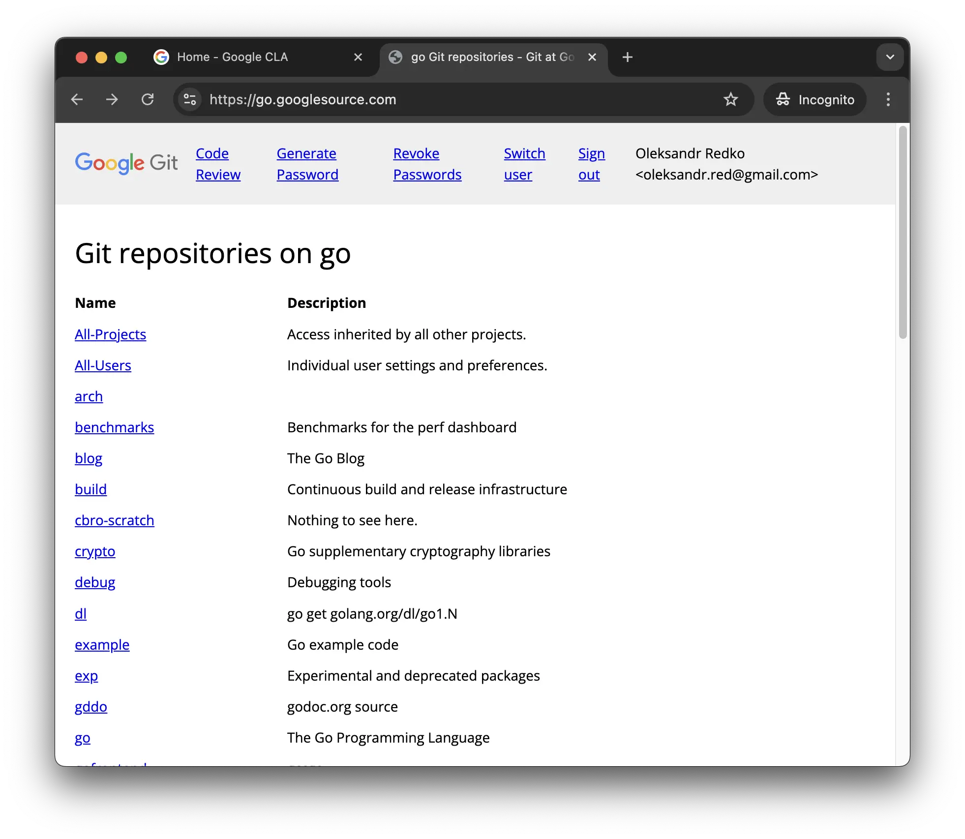 Home of Go Git repositories