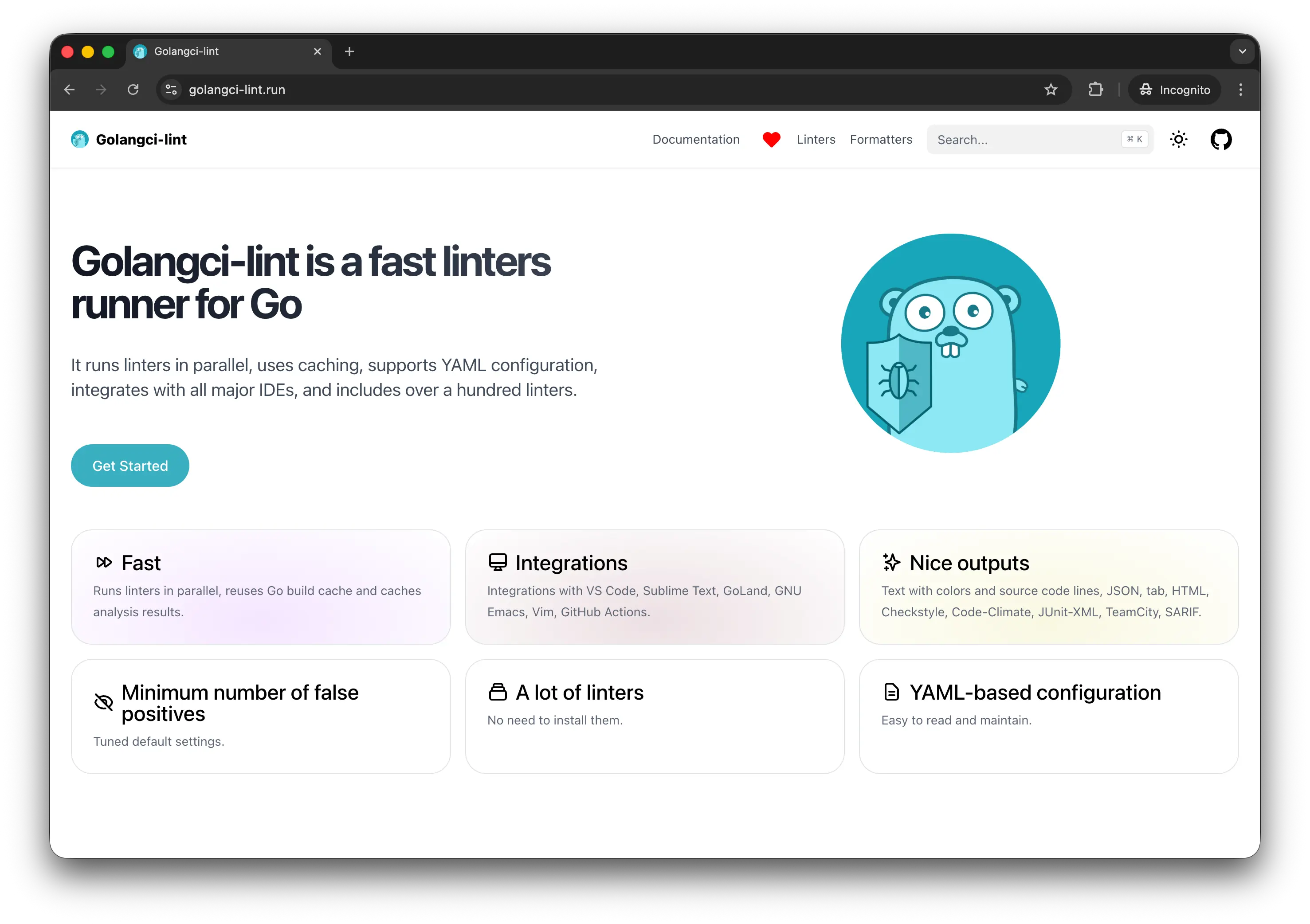 Screenshot of Golangci-lint v2 website (light theme)
