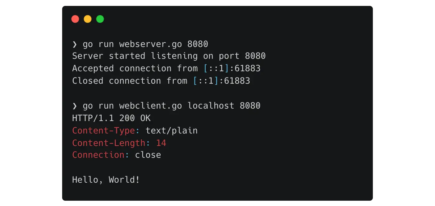 Screenshot of the terminal running webserver and webclient