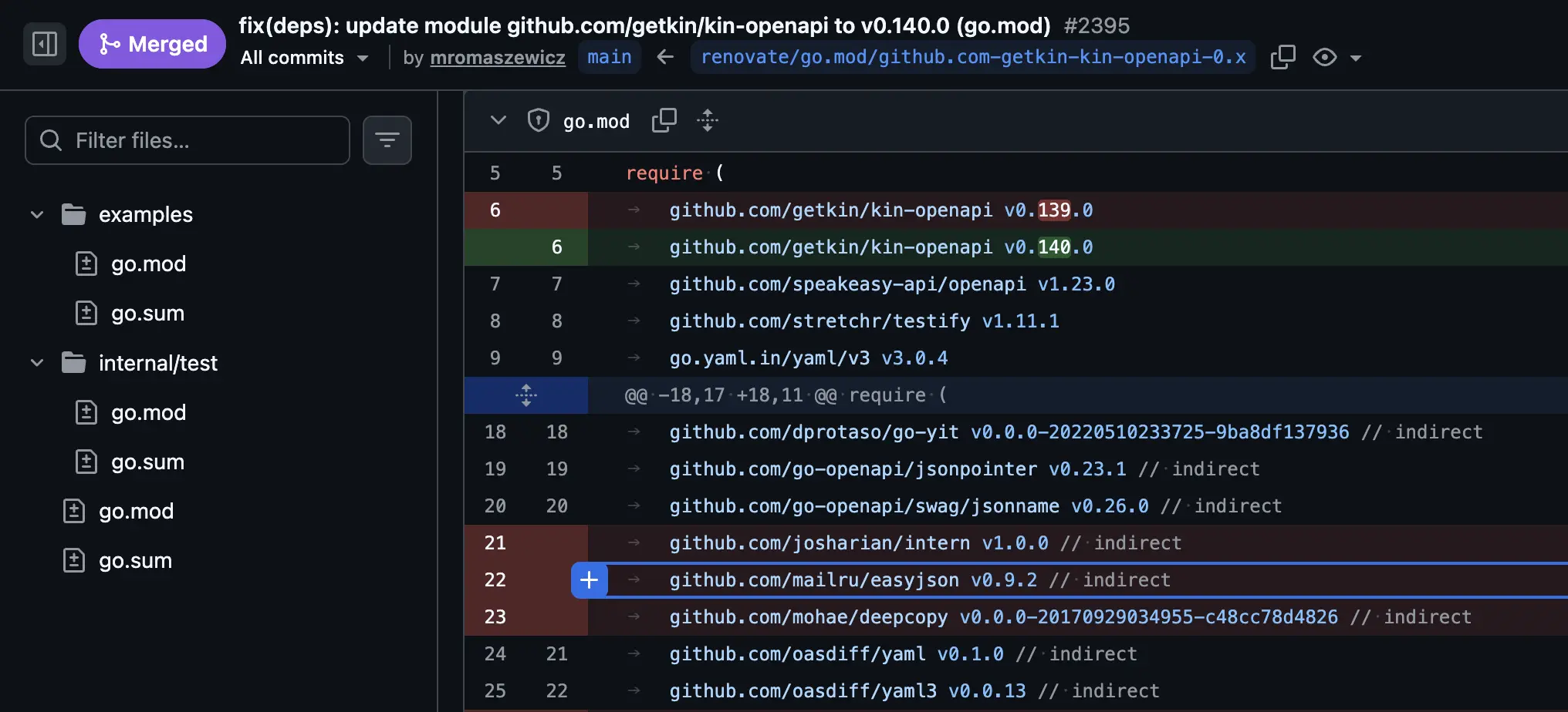 Renovate PR on oapi-codegen that removes the mailru/easyjson dependency